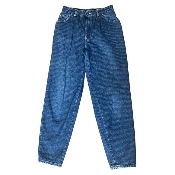 Vintage Jordache Jeans Womens 32 Pinstripe High Rise Horse Head Label Hong Kong - Picture 1 of 9